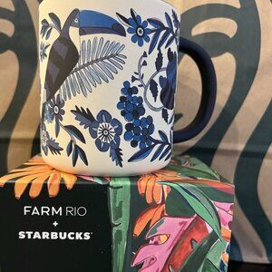 Starbucks X Farm Rio Limited Edition White‎ Blue Ceramic Mug New